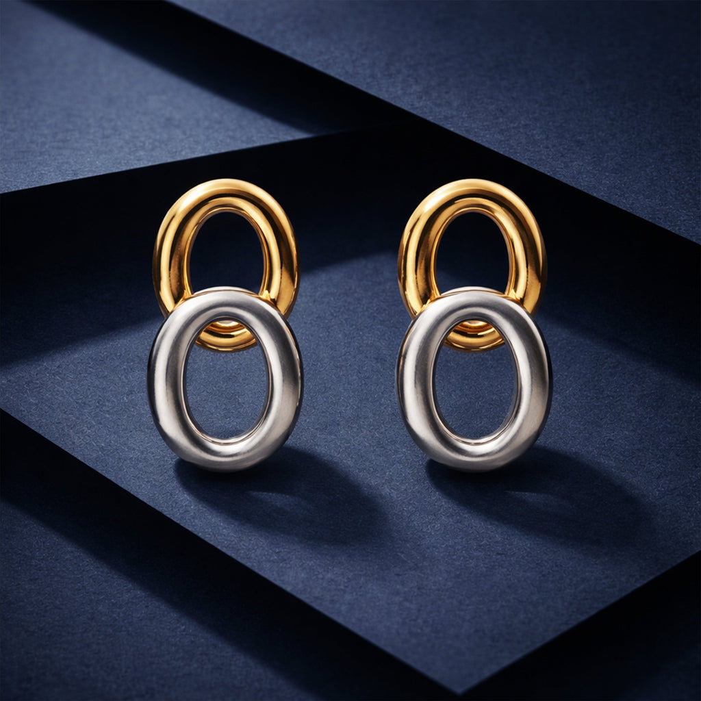 Dual Orbit Two-Tone Link Stud Earrings GWE -55
