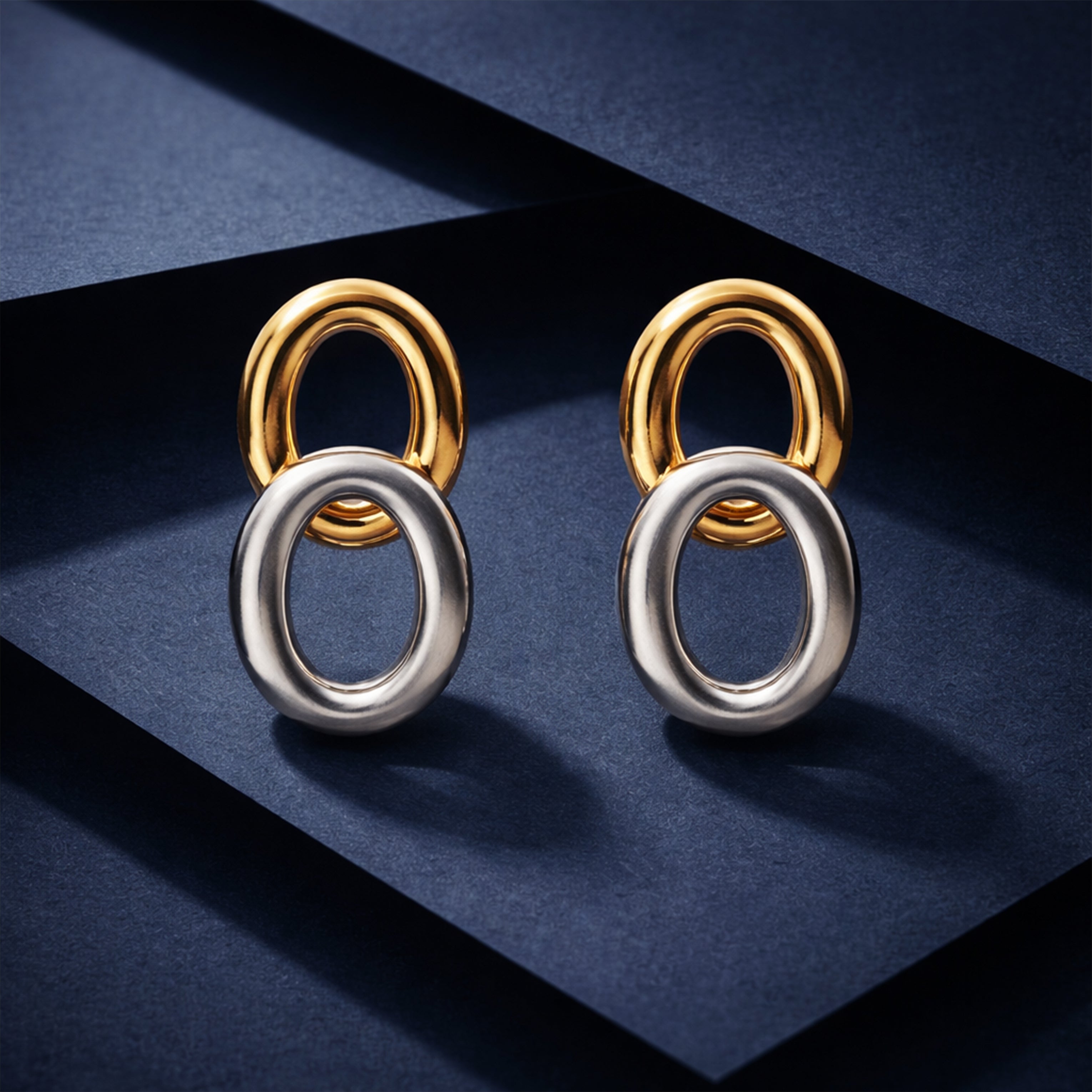 Dual Orbit Two-Tone Link Stud Earrings GWE -55