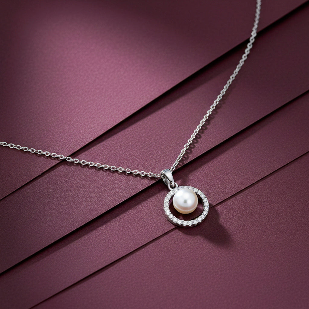 Silver Pearl Halo Grace Necklace GWN -58
