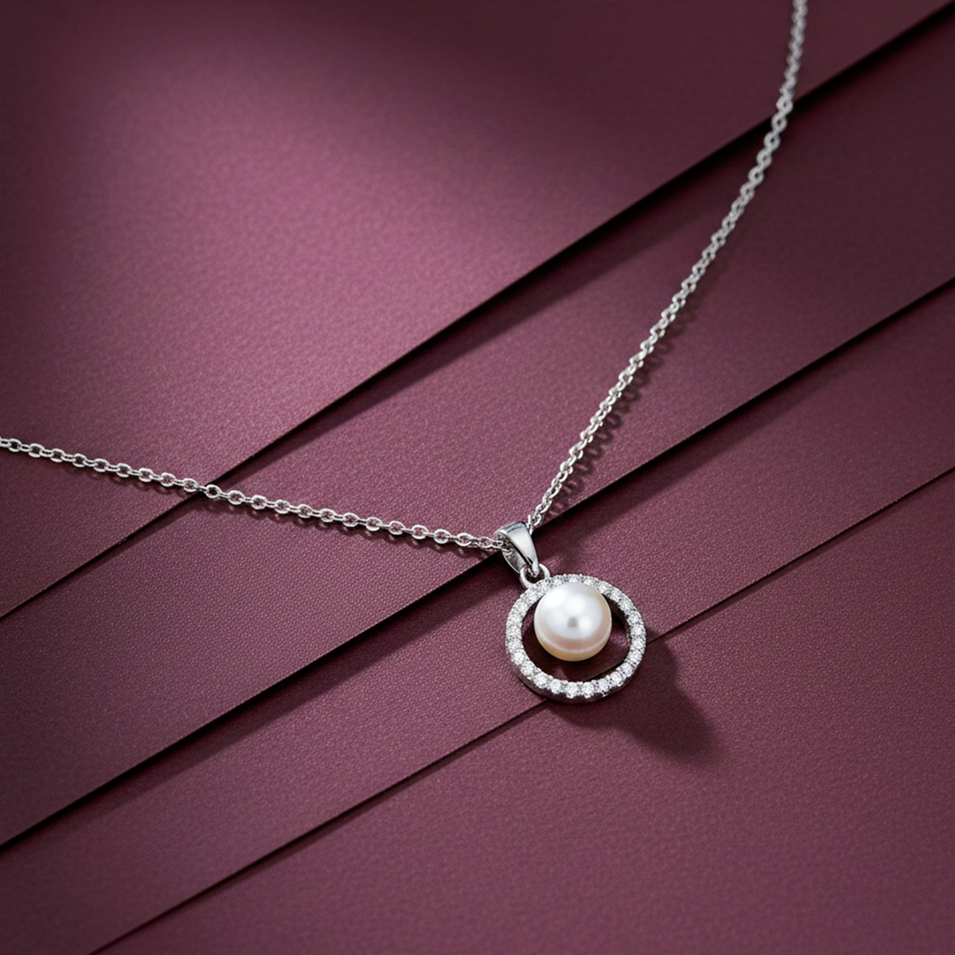 Silver Pearl Halo Grace Necklace GWN -58