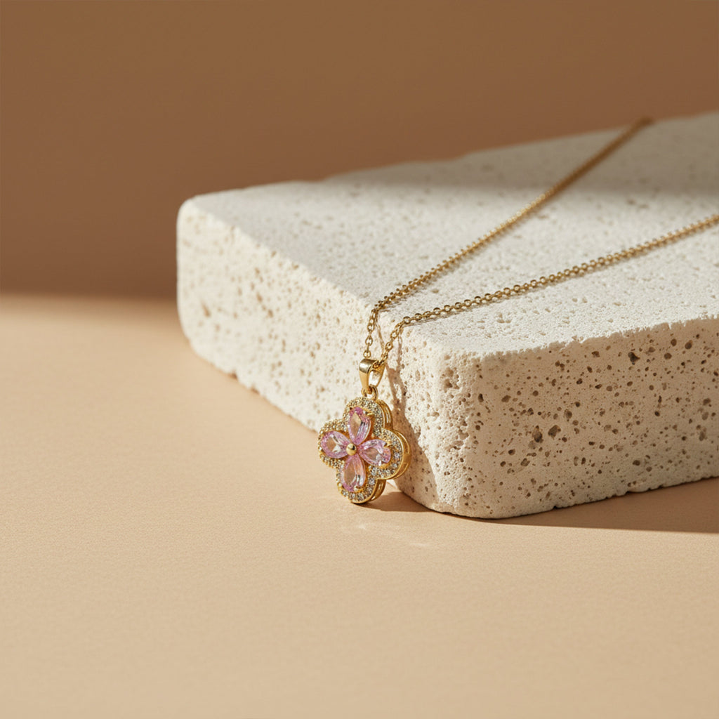 Pink Blossom Stone Pendant Necklace GWN -109