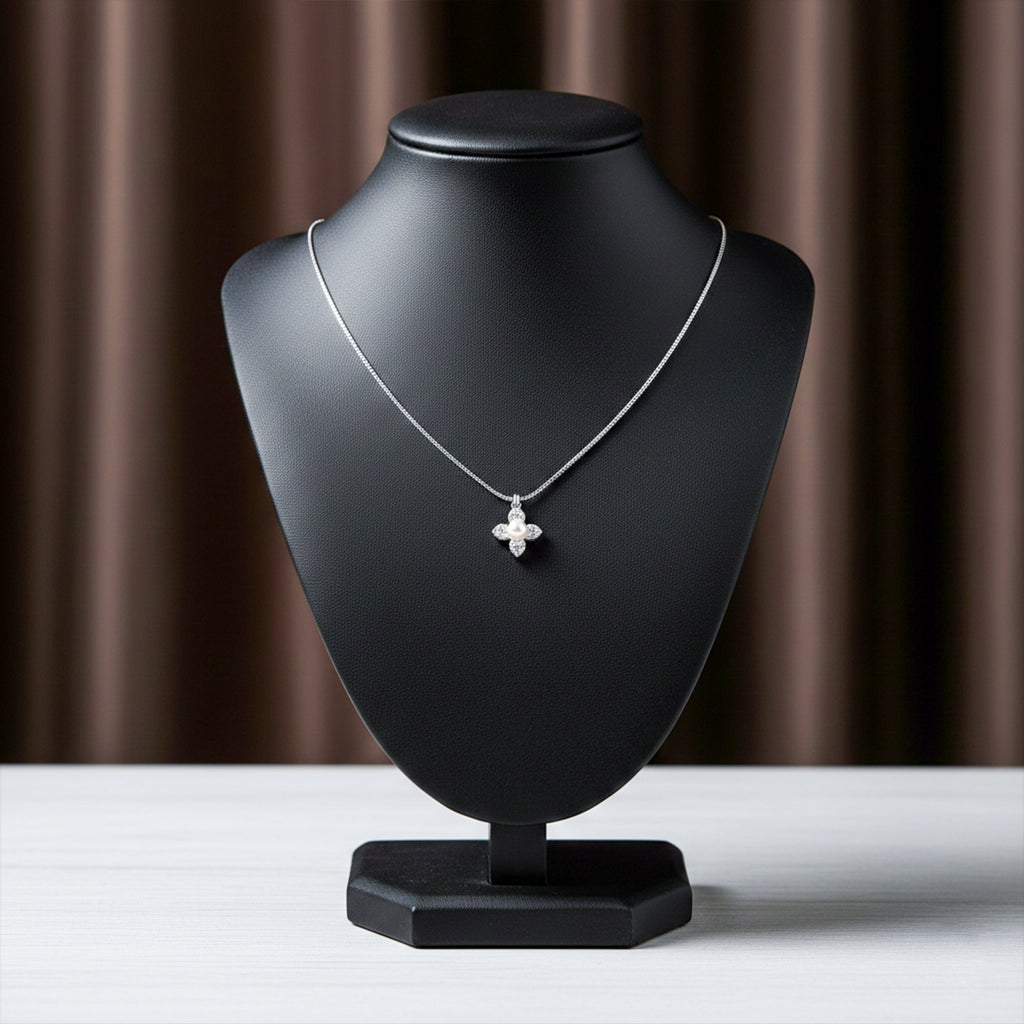 Silver Pearl Blossom Charm Necklace GWN -54
