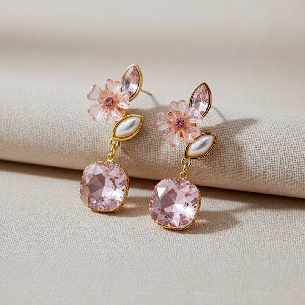 Blush Floral Crystal Earrings GWE -235