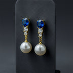 Blue Crystal & Pearl Drop Earrings GWE -143