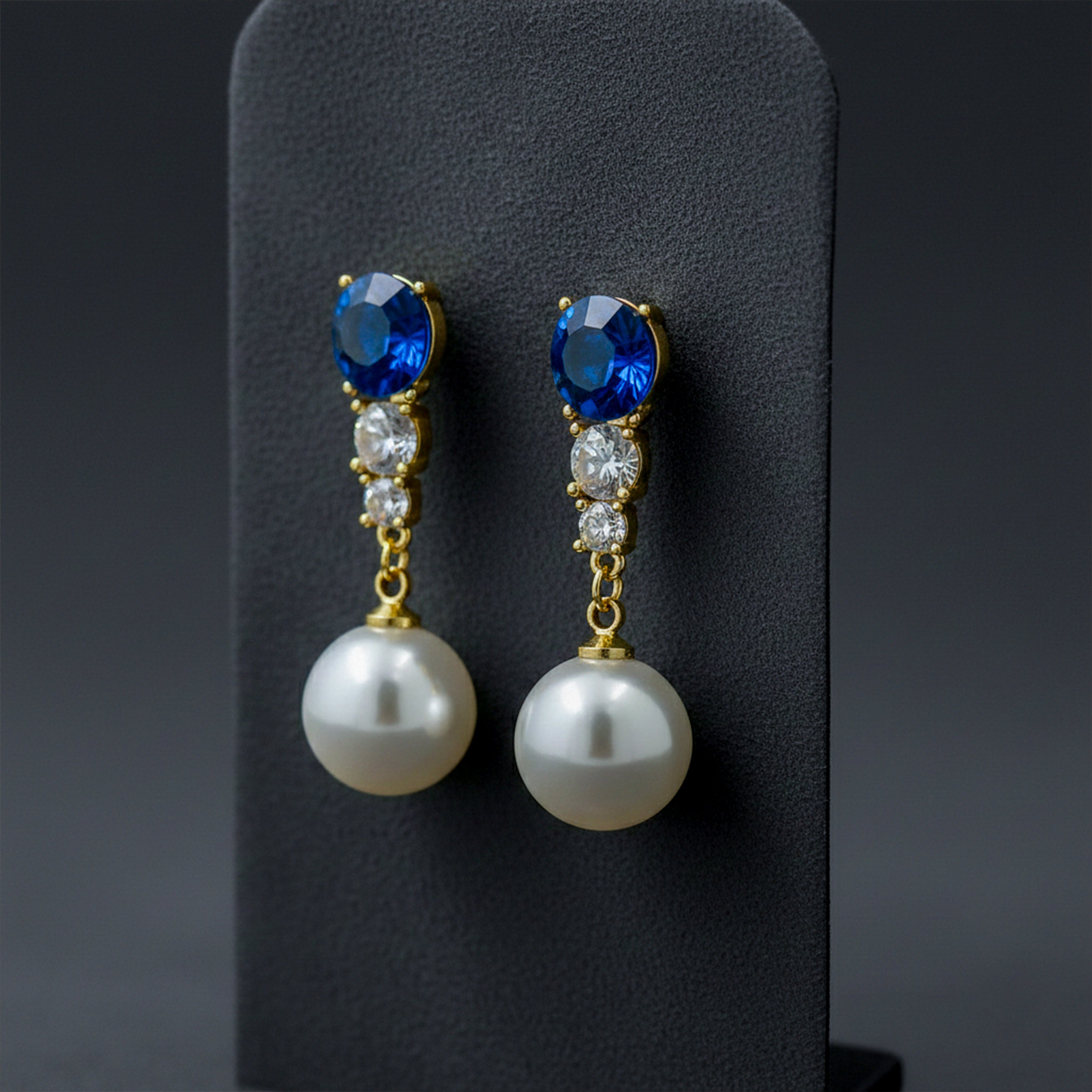 Blue Crystal & Pearl Drop Earrings GWE -143