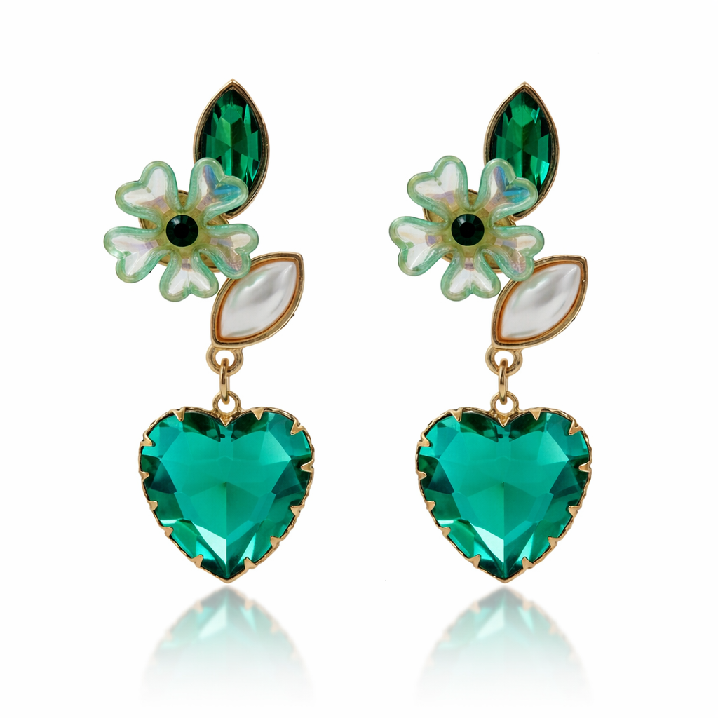 reen Heart Crystal Earrings GWE -238