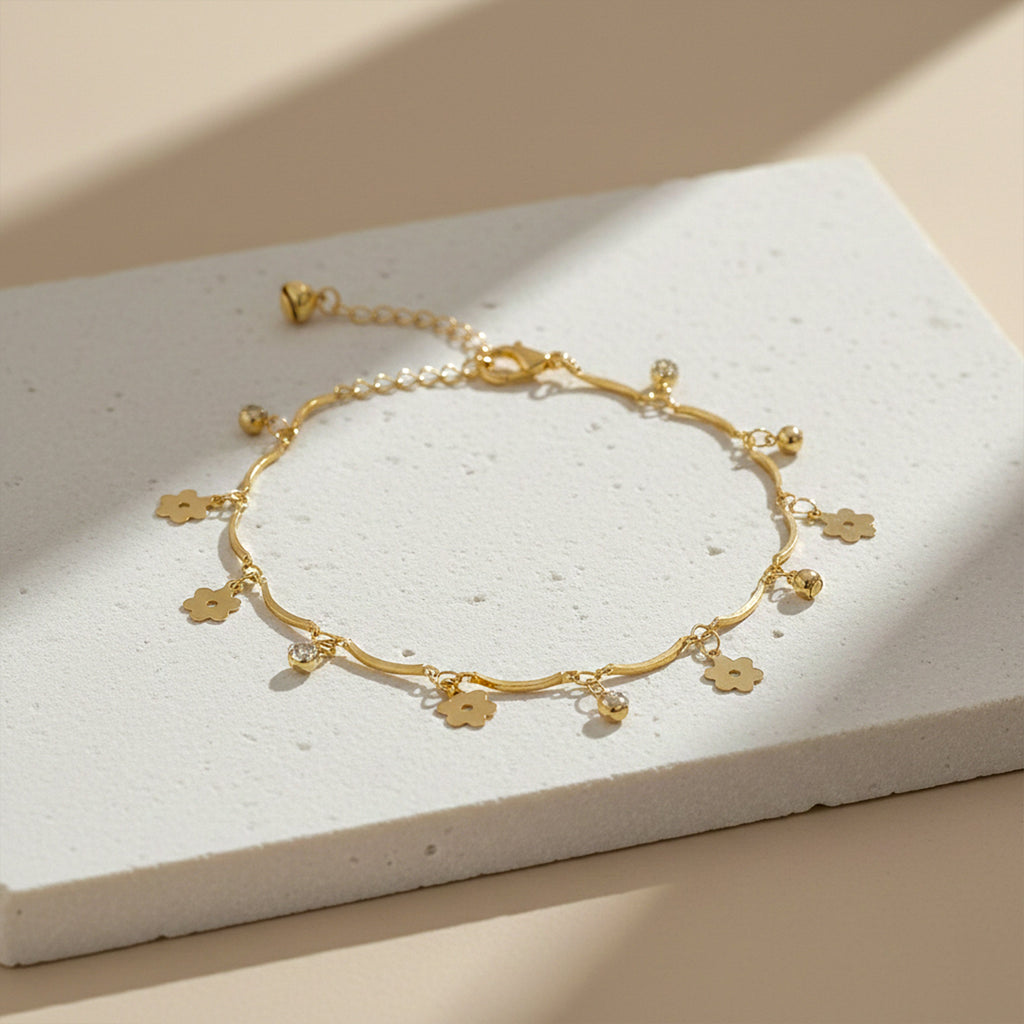 Floral Charm Crystal Anklet GWA -23
