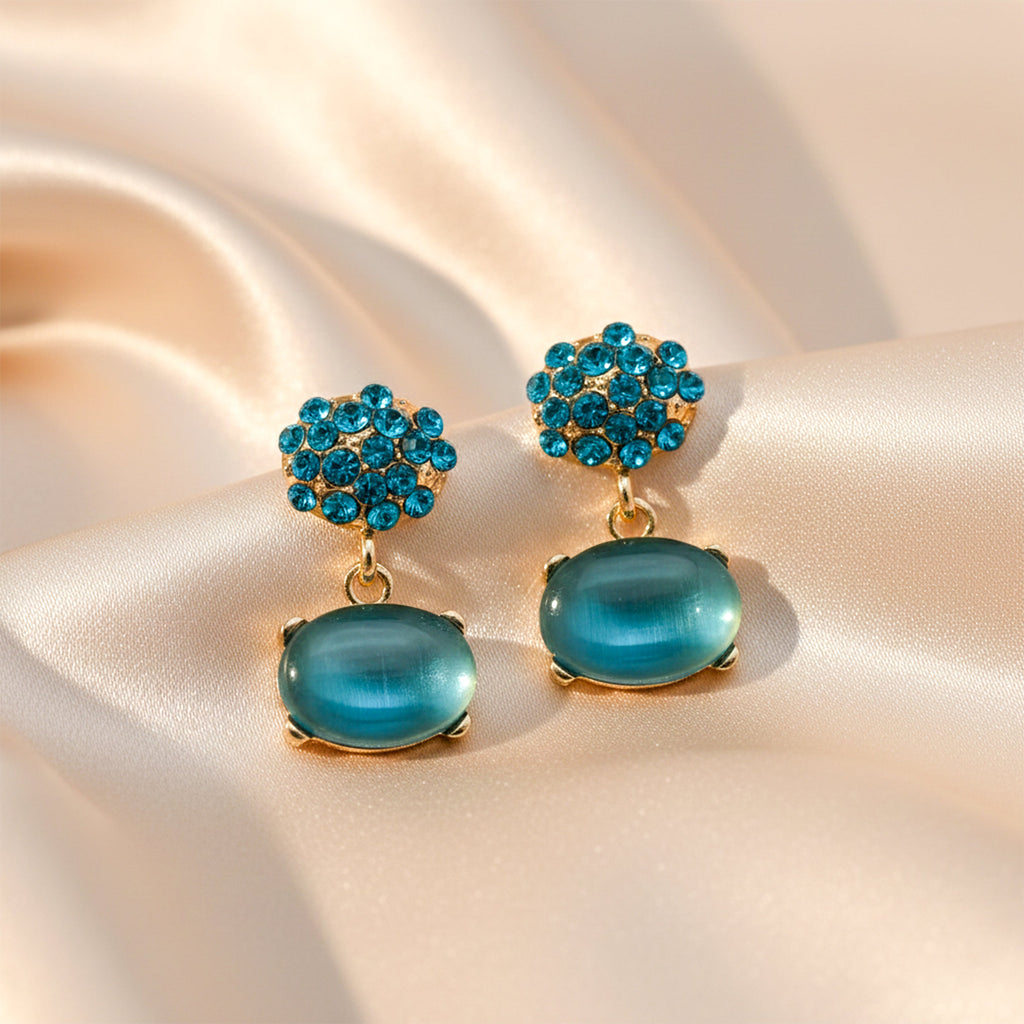 Teal Crystal Oval Drop Earrings GWE -218