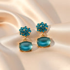 Teal Crystal Oval Drop Earrings GWE -218