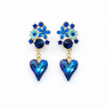 Blue Floral Heart Drop Earrings GWE -173