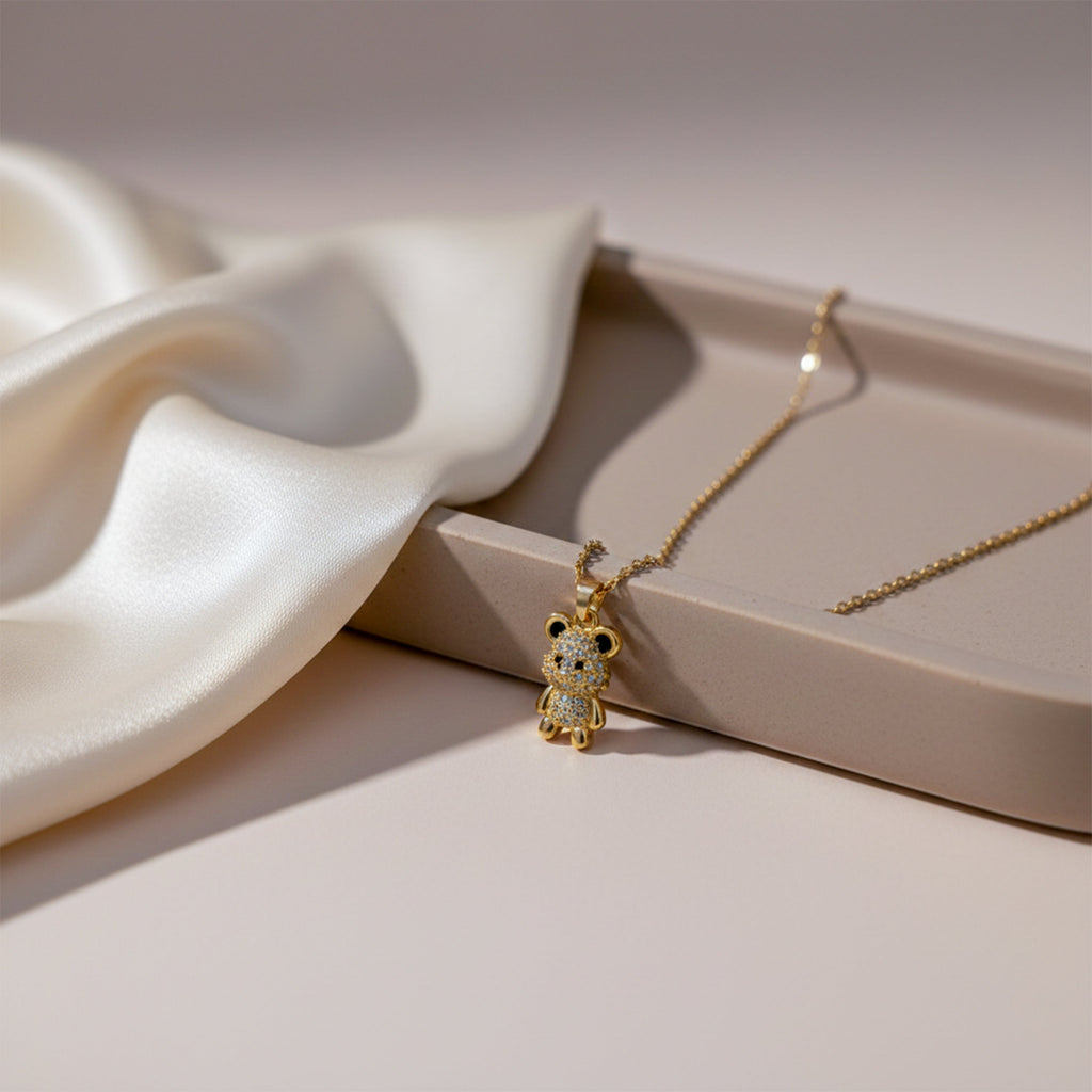 Golden Teddy Bear Pendant Necklace with Crystal Detailing GWN -80