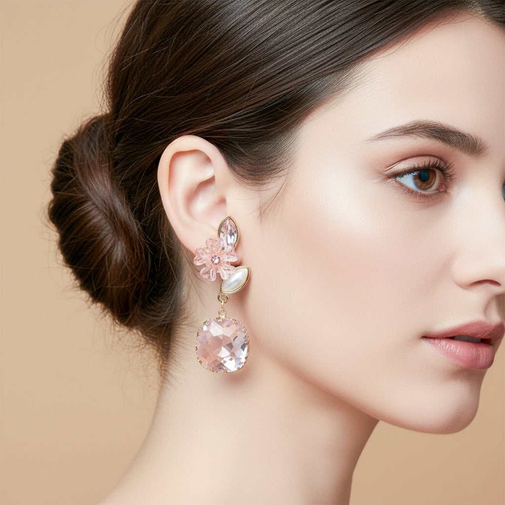 Blush Floral Crystal Earrings GWE -235