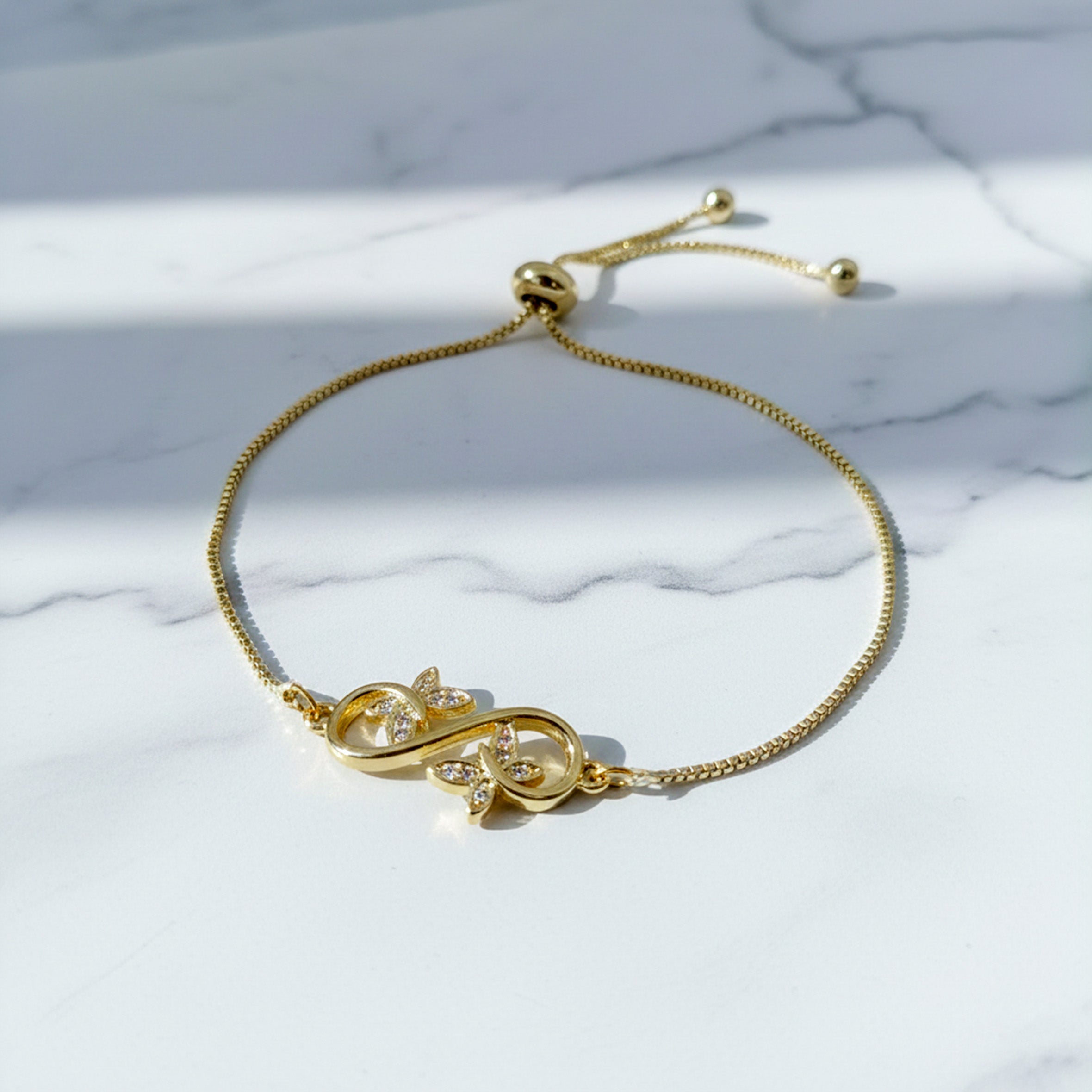 Gold Infinity Floral Adjustable Bracelet GWB -165