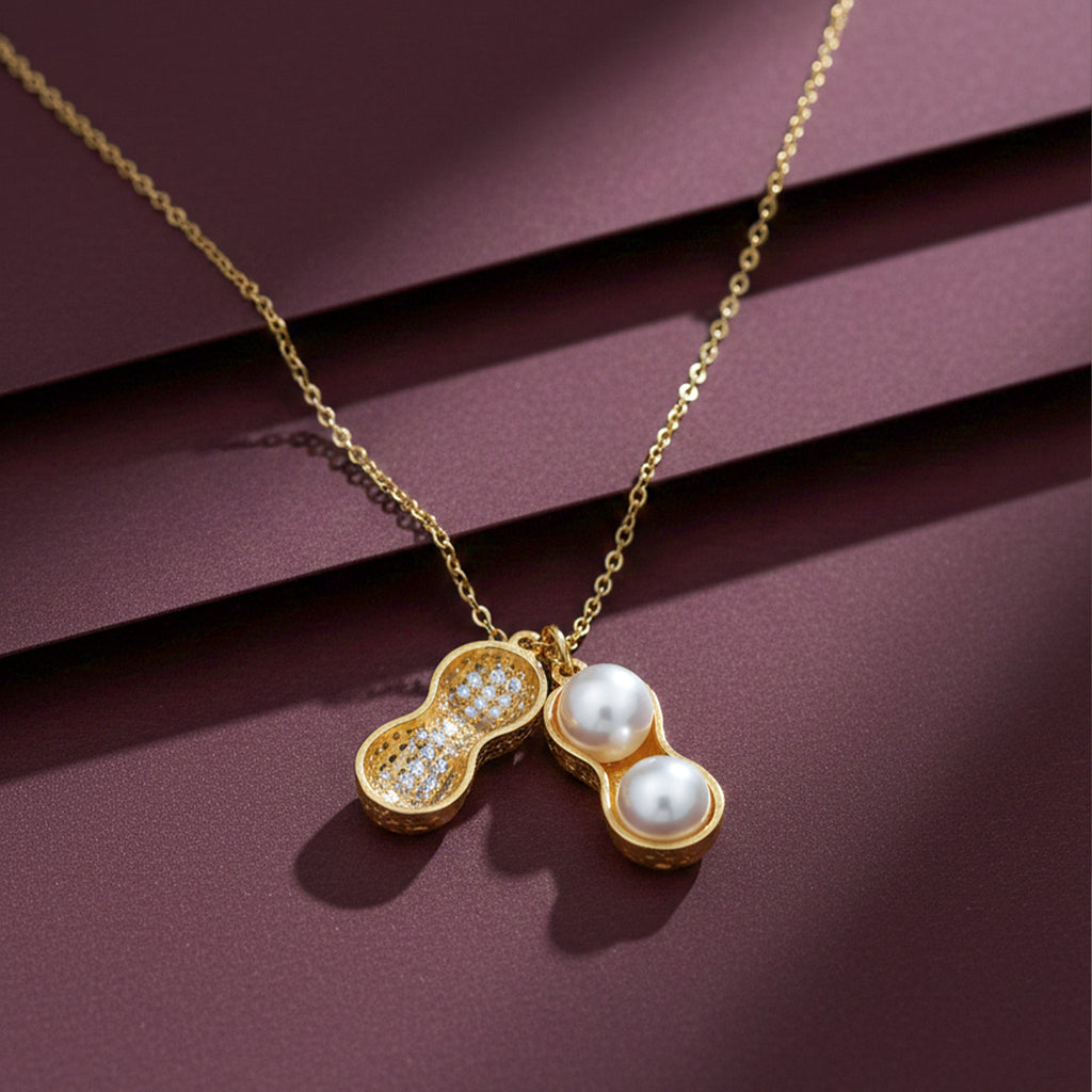Golden Peanut Pearl Charm Necklace GWN -32