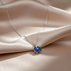 Dainty Silver and Sapphire Blue Women Neckless GWN -162