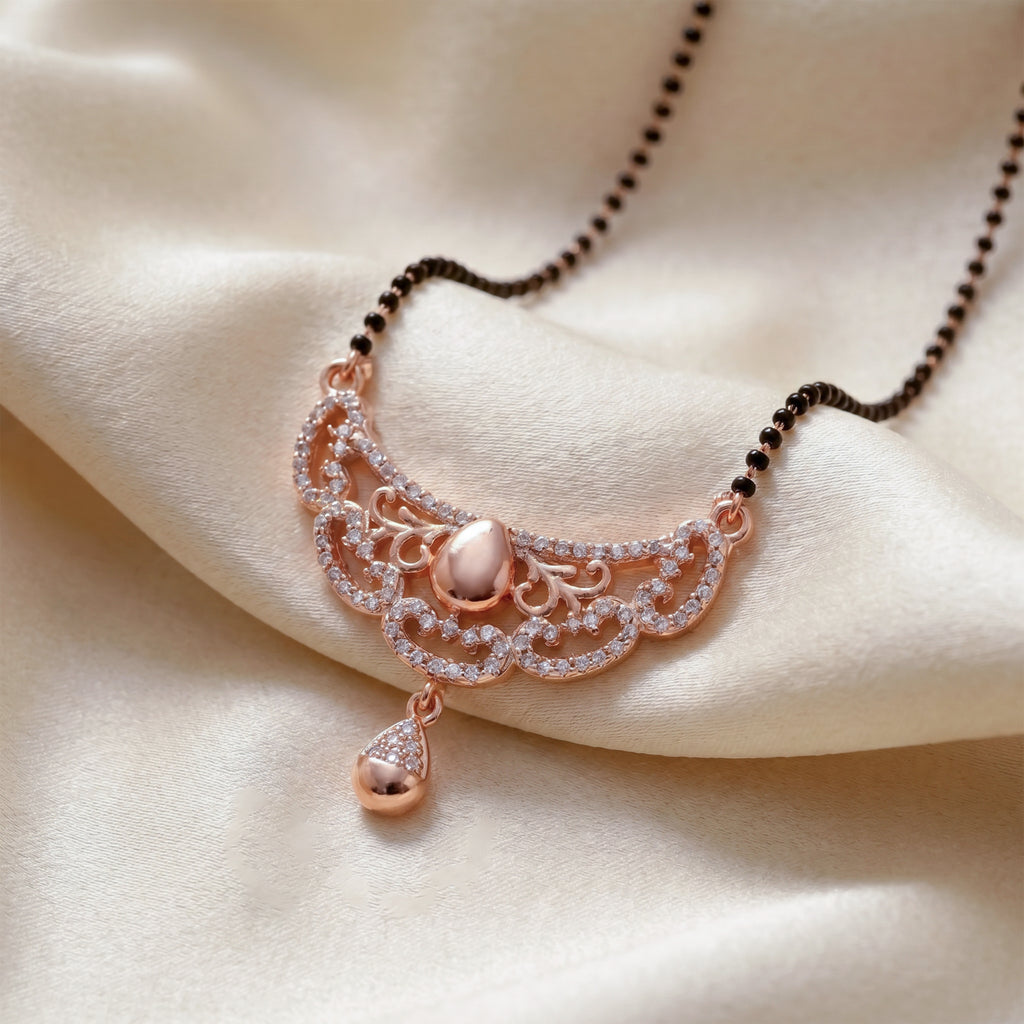 Rose Gold Filigree Ball Drop Mangalsutra GM -42