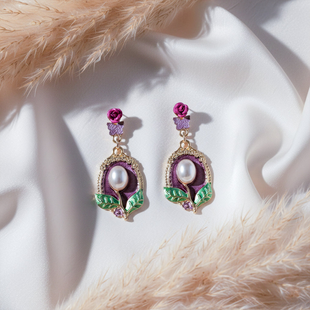 Vintage Rose Pearl Drop Earrings GWE -225