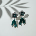 Emerald Silver Bloom Drop Earrings GWE -62