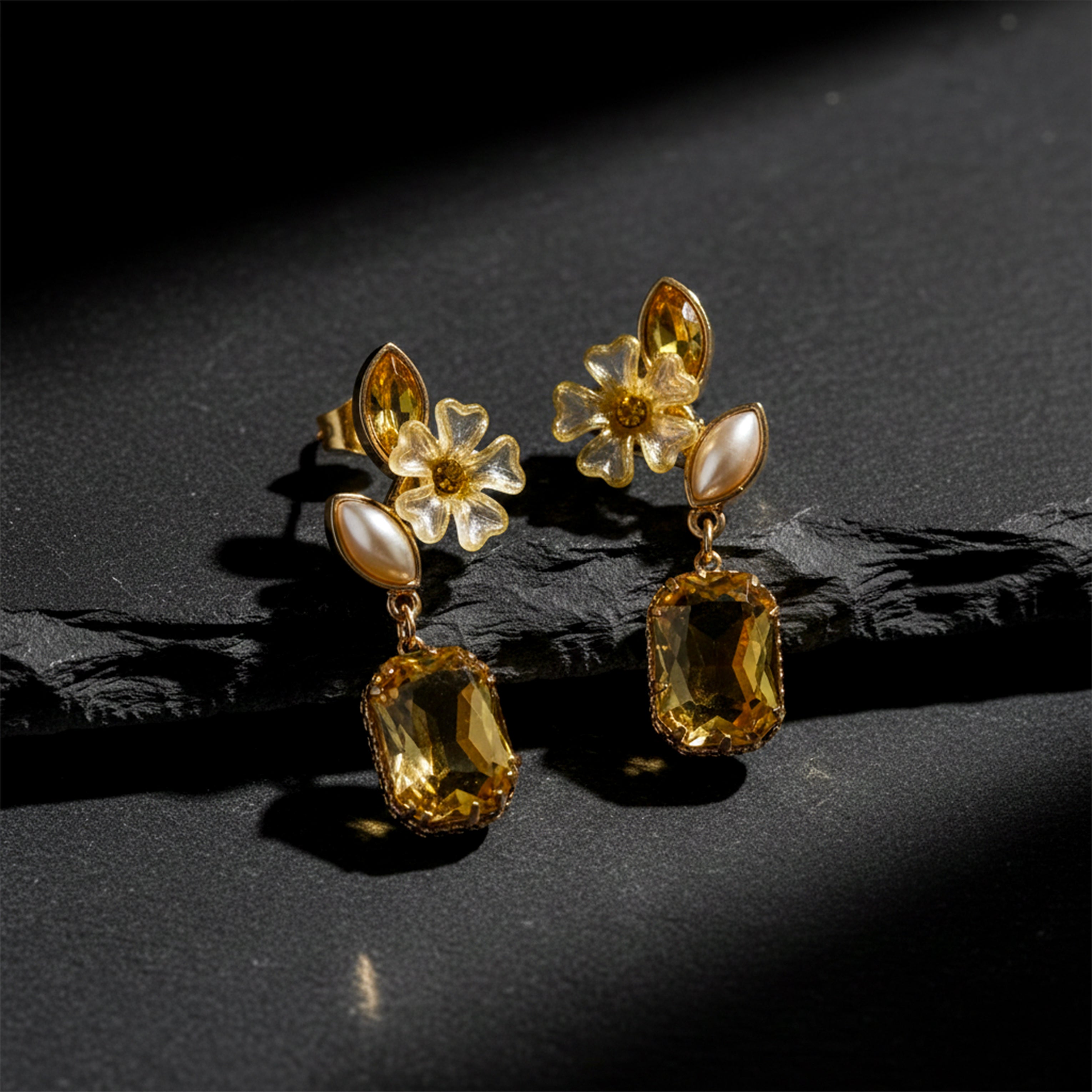 Yellow Floral Crystal Earrings GWE -245