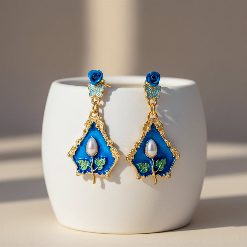 Royal Blue Floral Earrings GWE -234