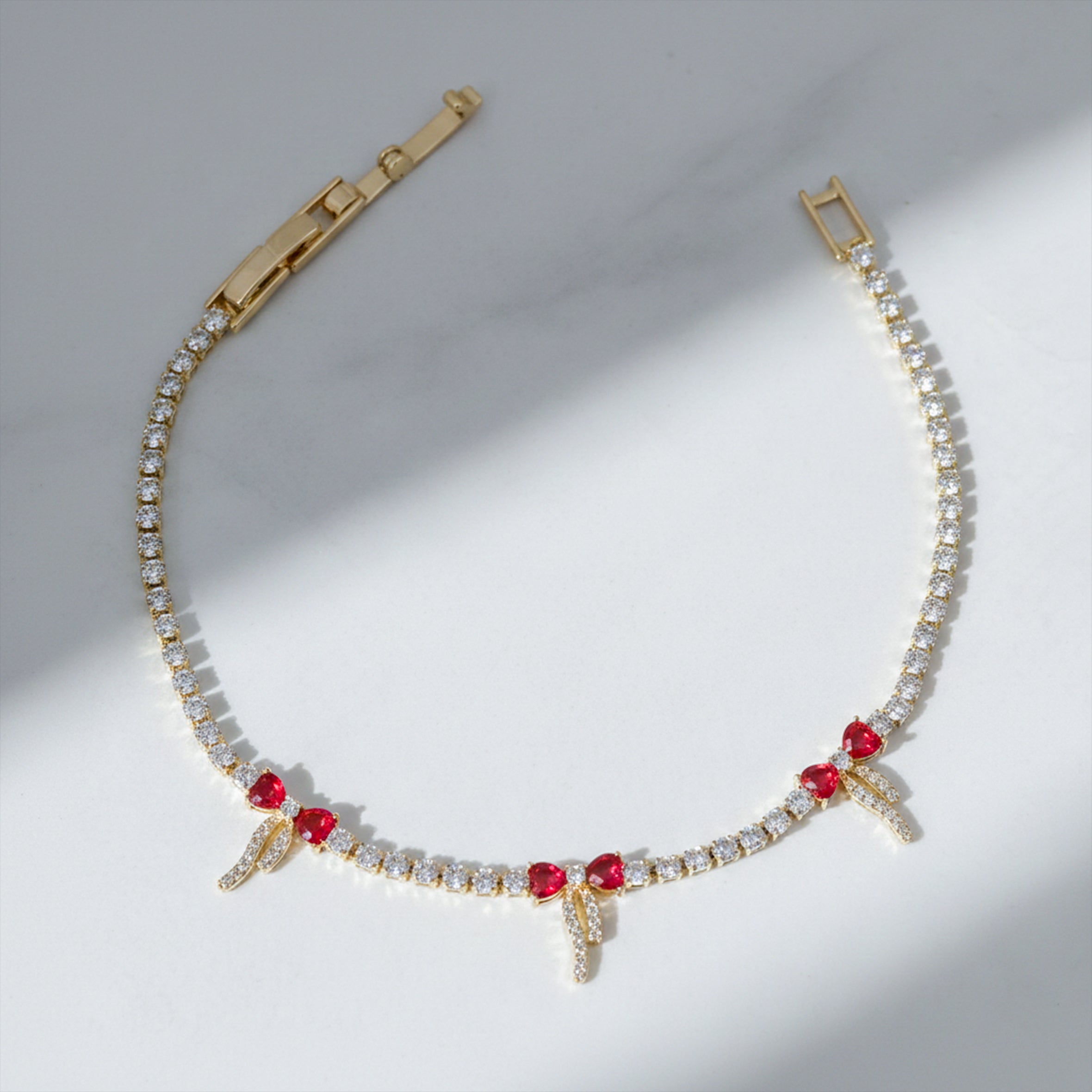Ruby Bow Tennis Bracelet GWB -100