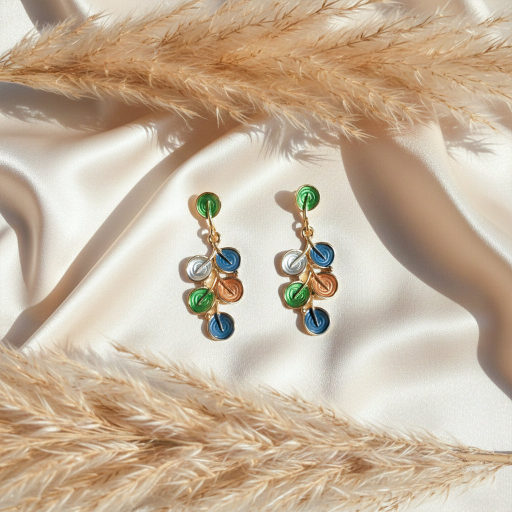 Multicolor Enamel Leaf Drop Earrings GWE -206