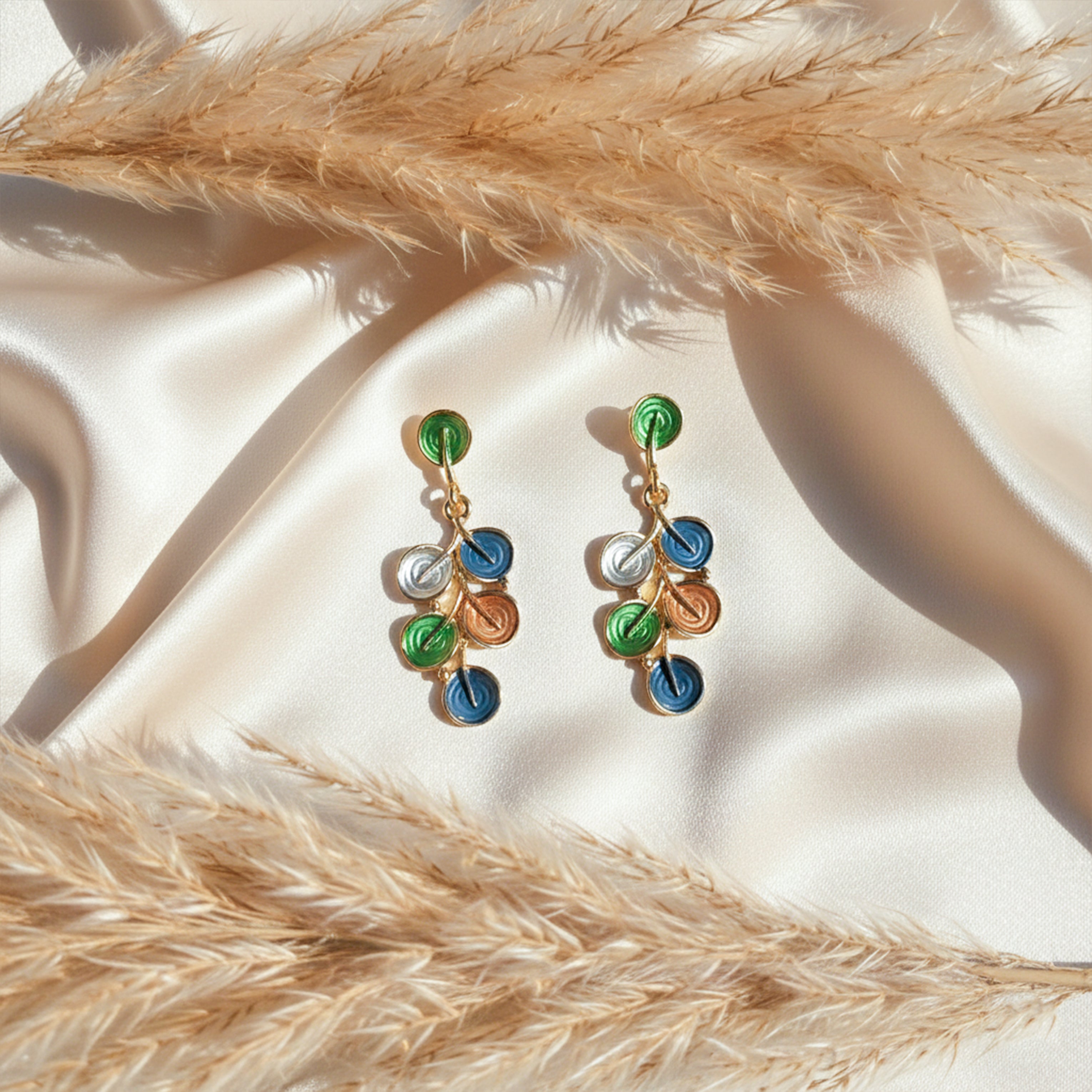 Multicolor Enamel Leaf Drop Earrings GWE -206