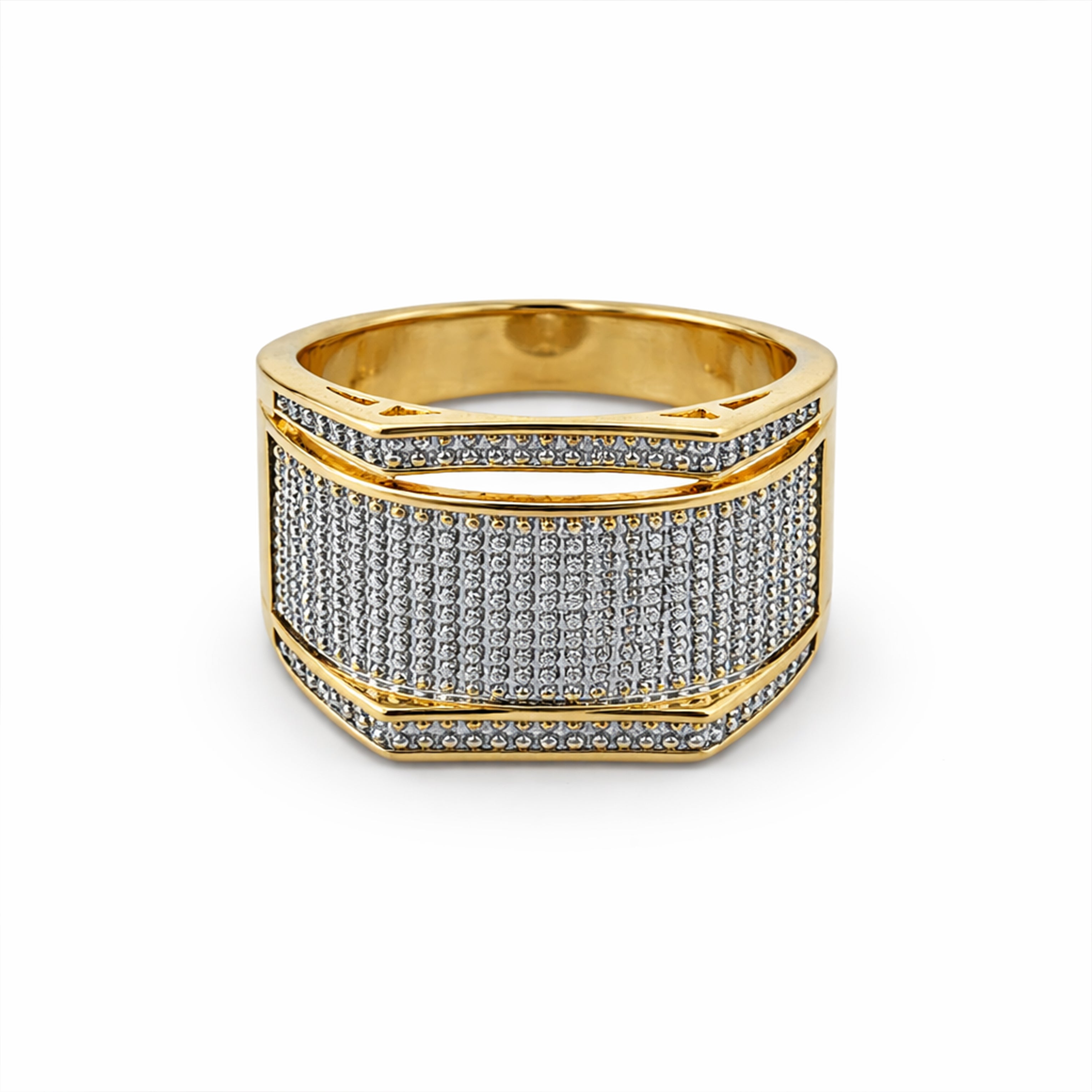 Men’s Gold-Tone Silver Textured Ring GMR -13