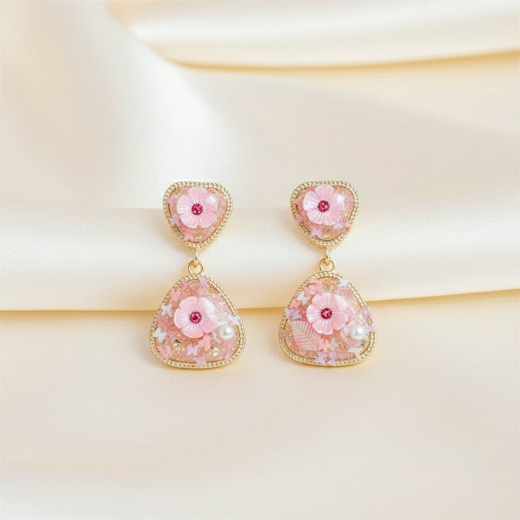 Pink Floral Stone Earrings GWE -248