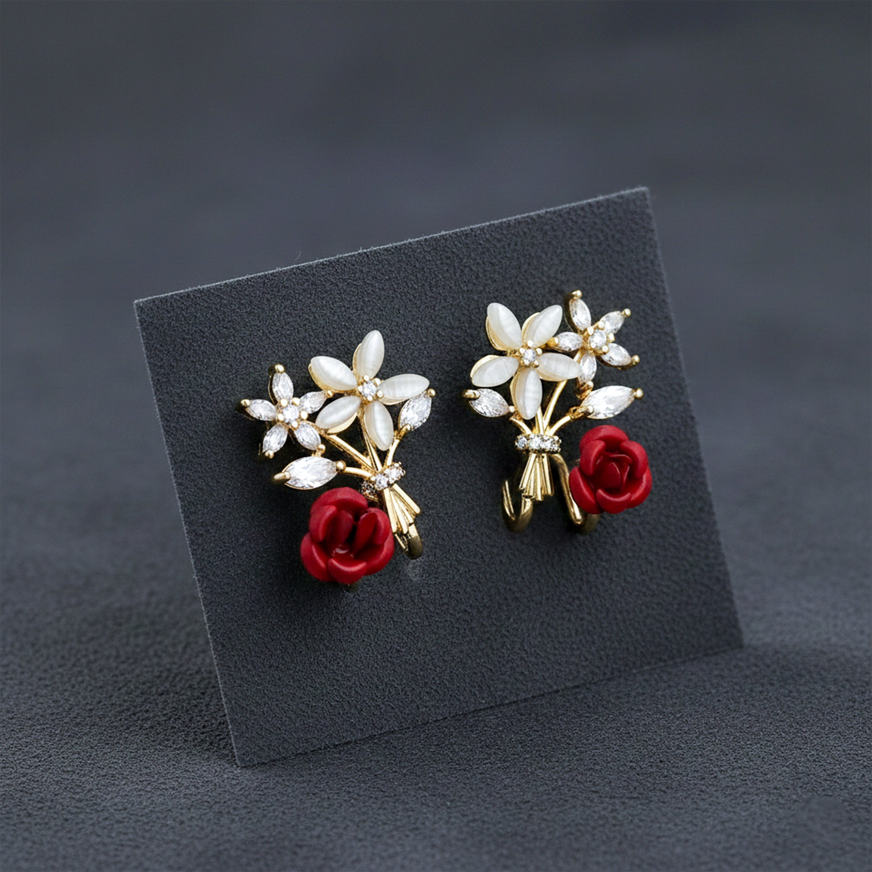 Floral Bouquet Crystal Stud Earrings GWE -145