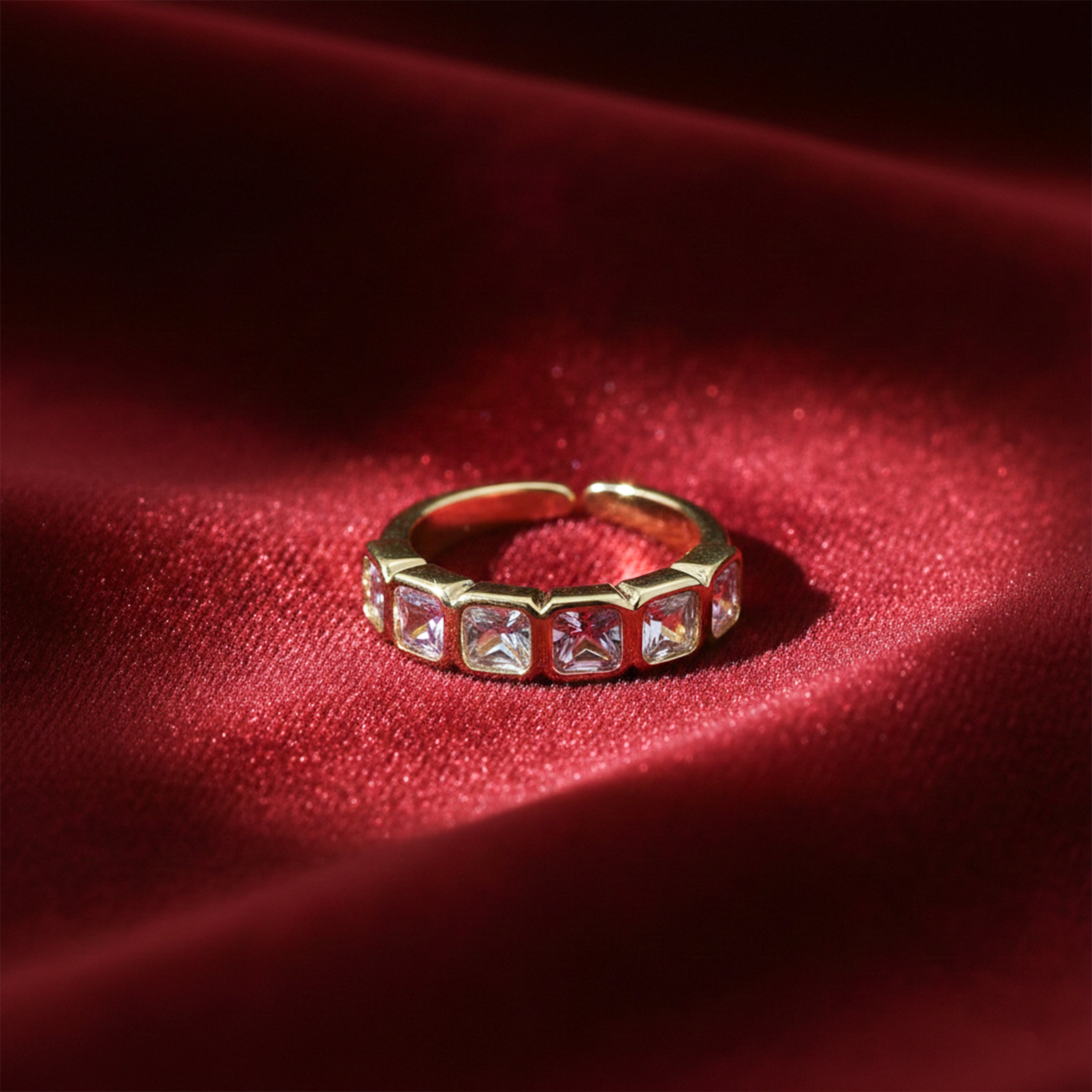 Pastel Square Crystal Open Ring GWR -31