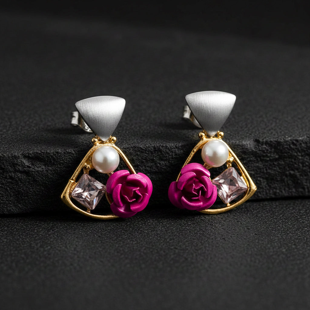 Rose Pearl Stud Earrings GWE -237