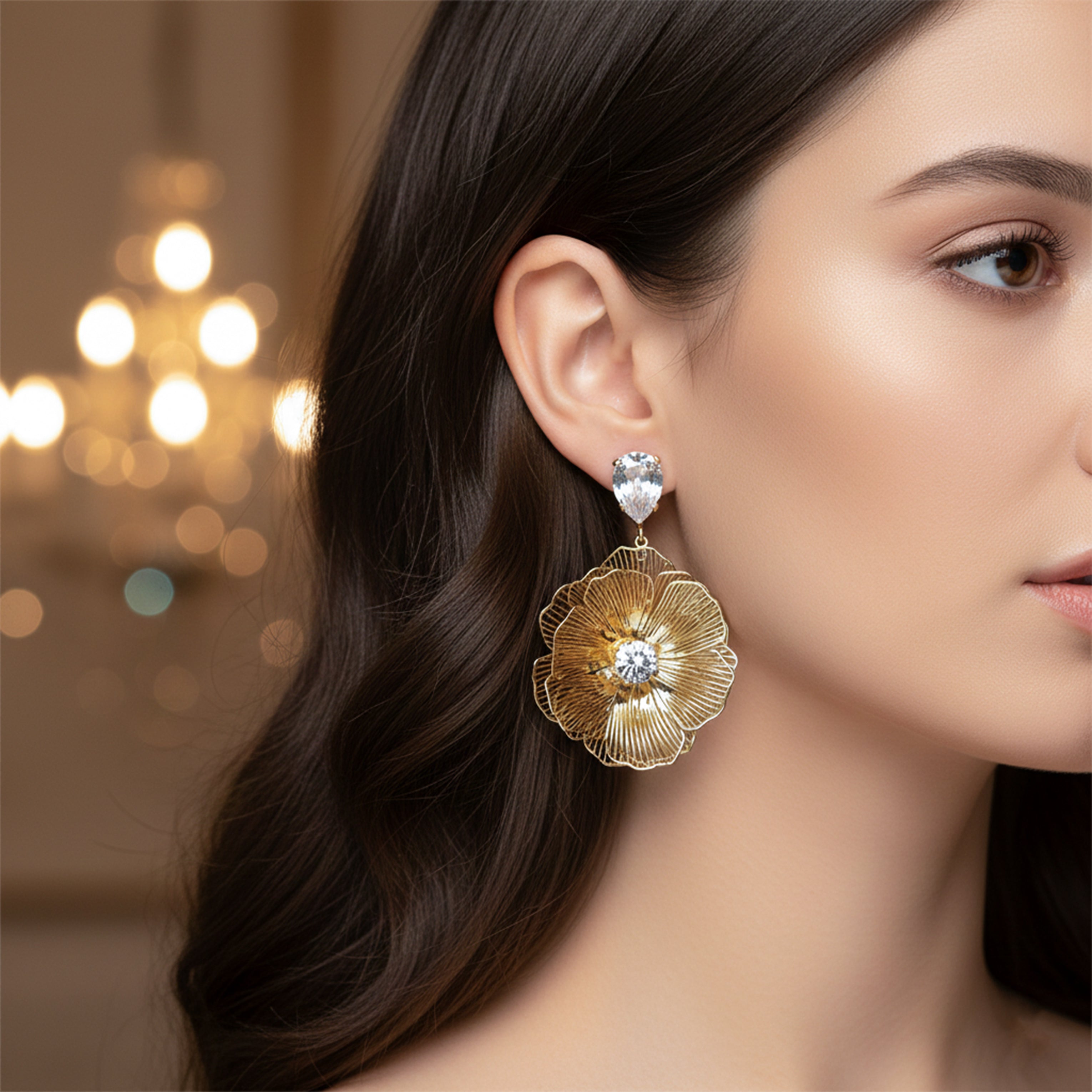 Luxury Gold Floral Drop Earrings GWE -127