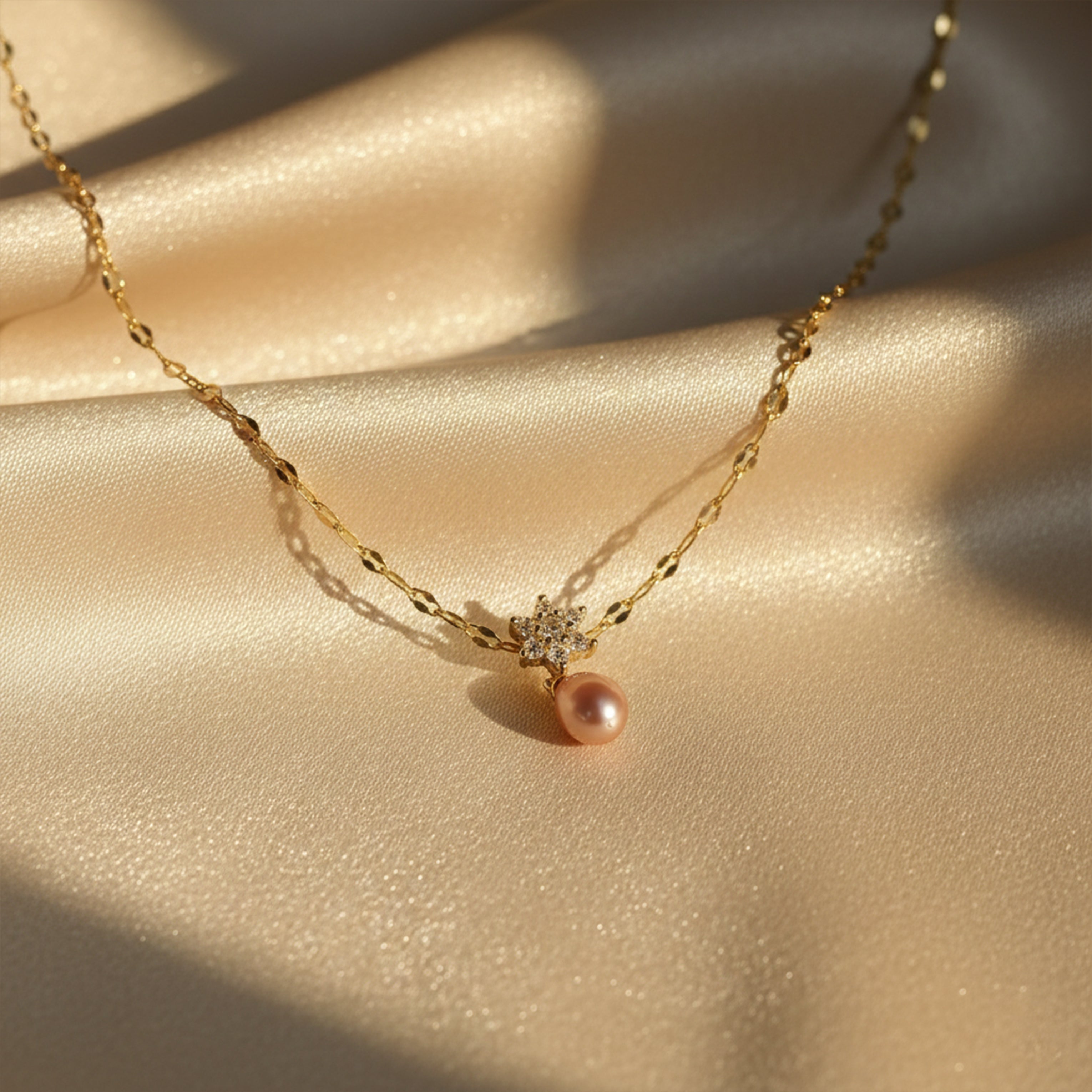 Golden Pearl Drop Charm Necklace GWN -44