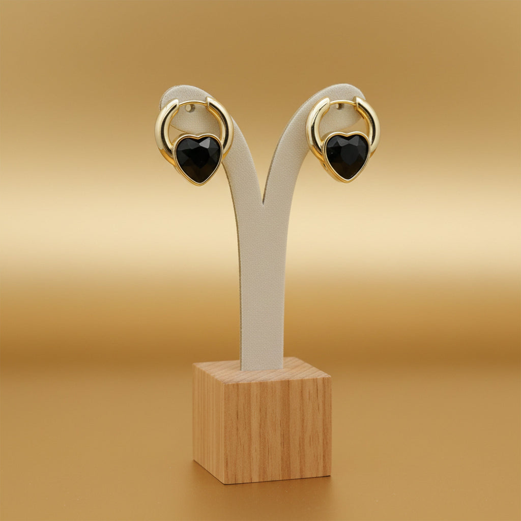 Midnight Heart Gold Hoop Earrings GWE -66