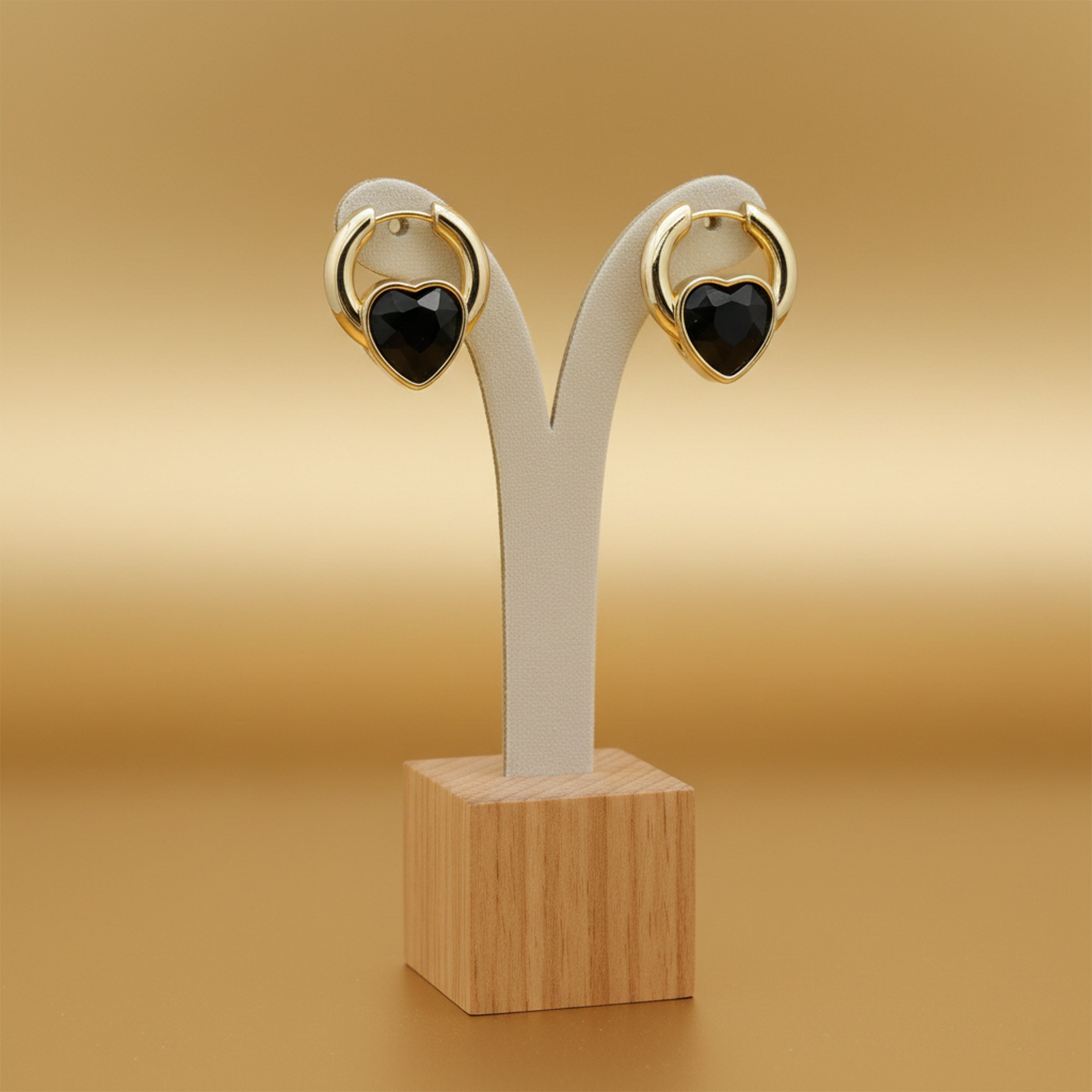 Midnight Heart Gold Hoop Earrings GWE -66