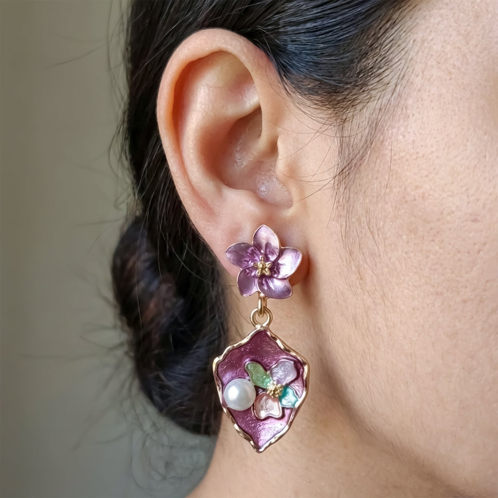 Purple Floral Earrings GWE -180