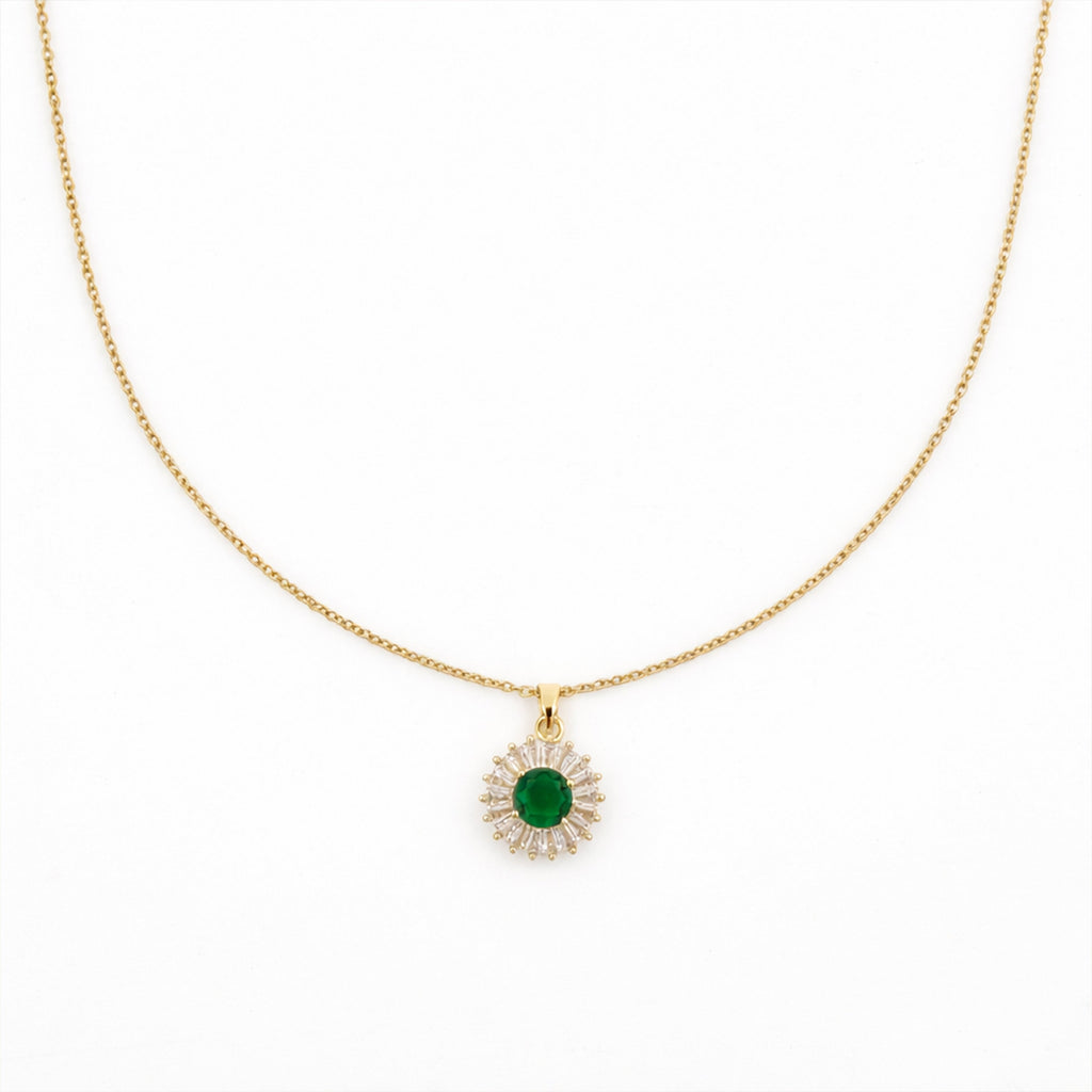 Emerald Green Floral CZ Pendant Necklace GWN -82