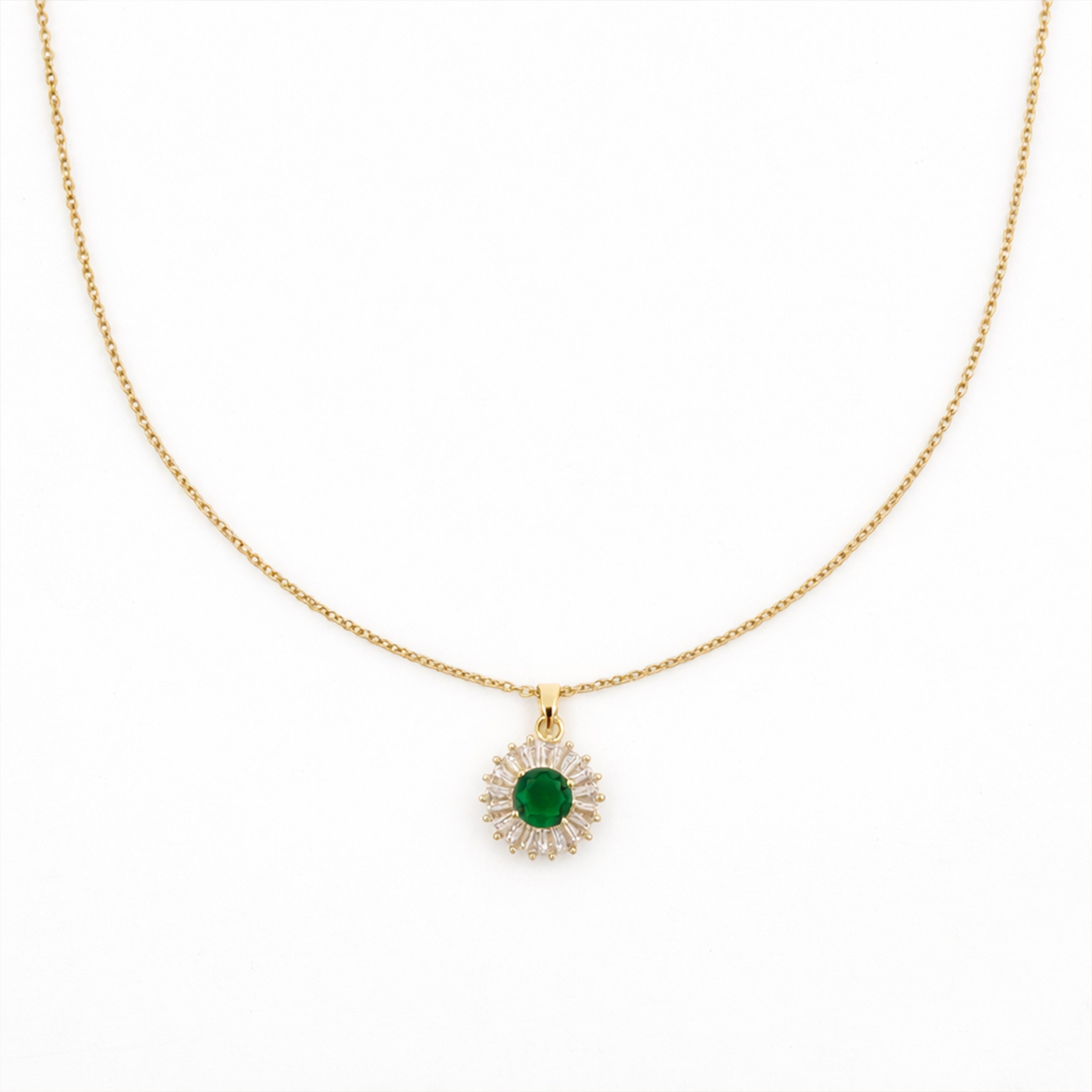 Emerald Green Floral CZ Pendant Necklace GWN -82