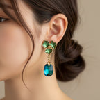 Green Enamel Floral Drop Earrings GWE -233