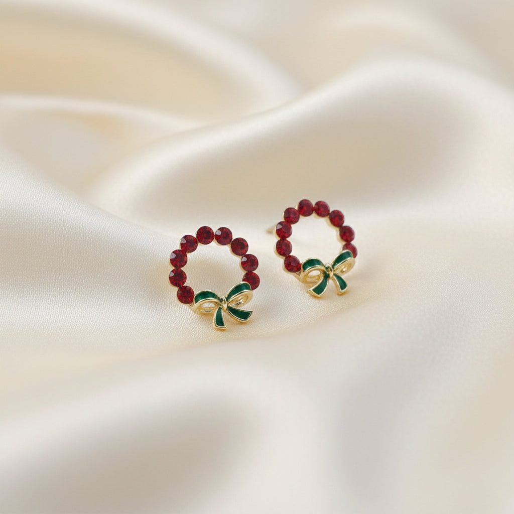 Ruby Wreath Bow Stud Earrings GWE -117