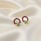 Ruby Wreath Bow Stud Earrings GWE -117