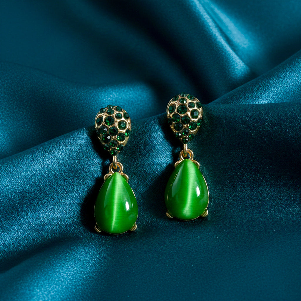 Green Crystal Teardrop Earrings GWE -222