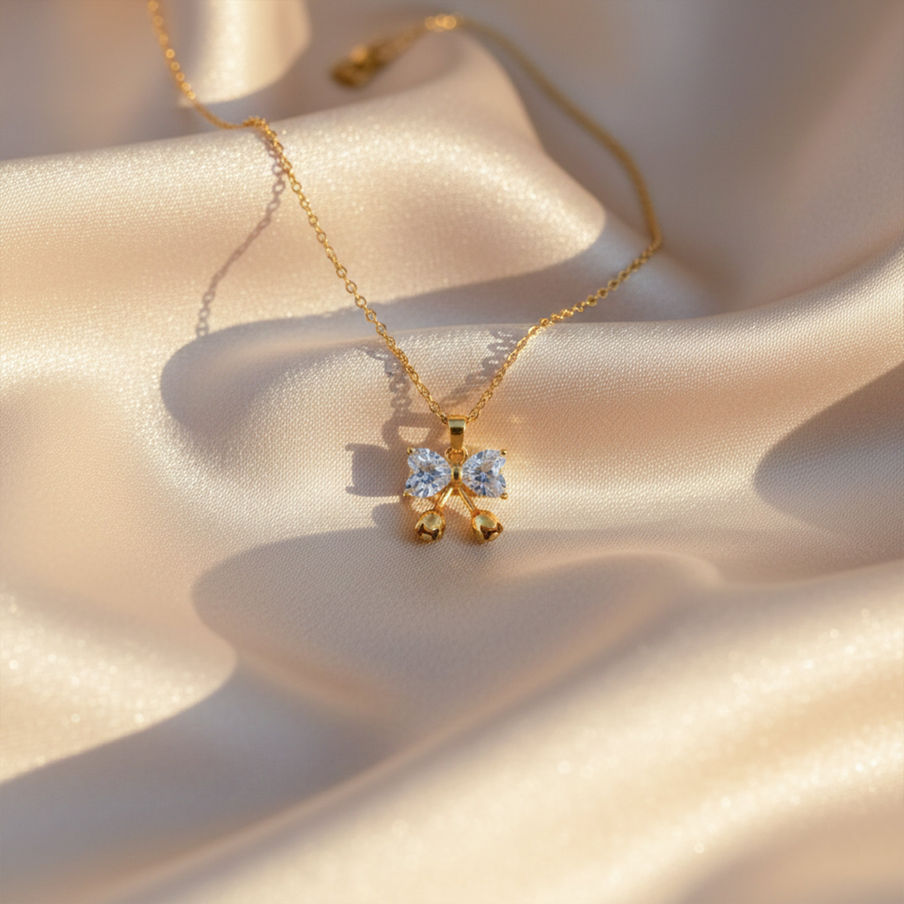 Crystal Bow Drop Gold Necklace GWN -136