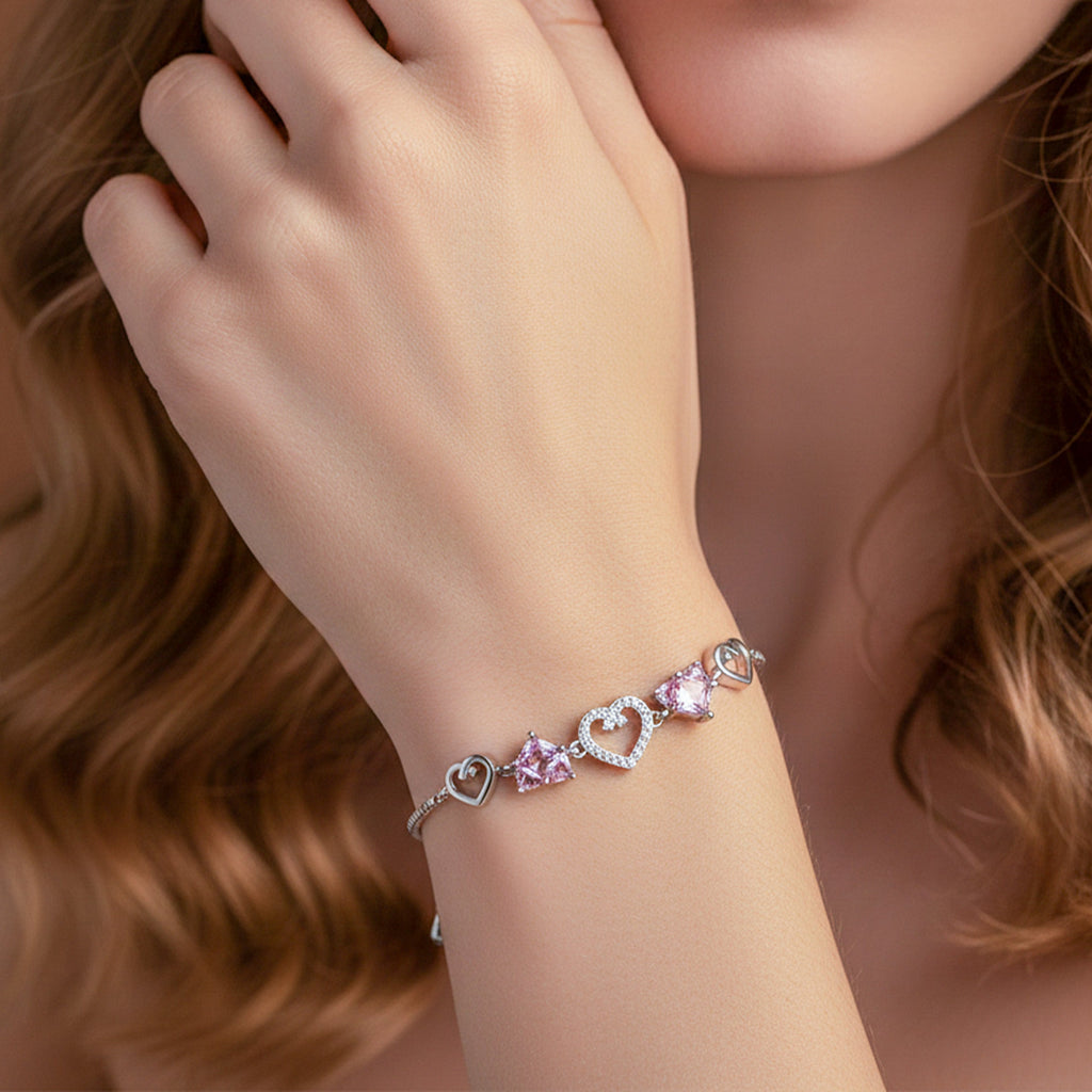 Pink Heart Charm Bracelet GWB -156