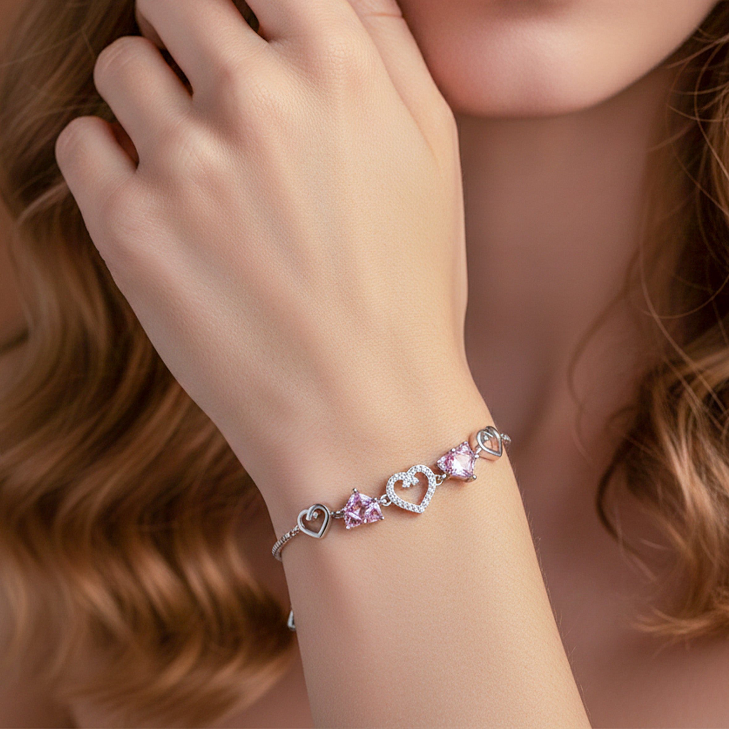 Pink Heart Charm Bracelet GWB -156