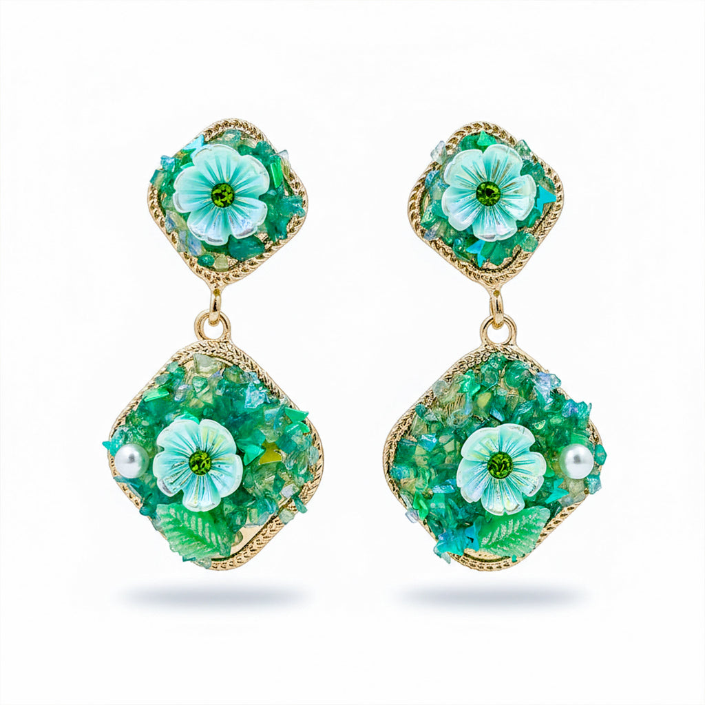 Emerald Bloom Dual Drop Earrings GWE -240