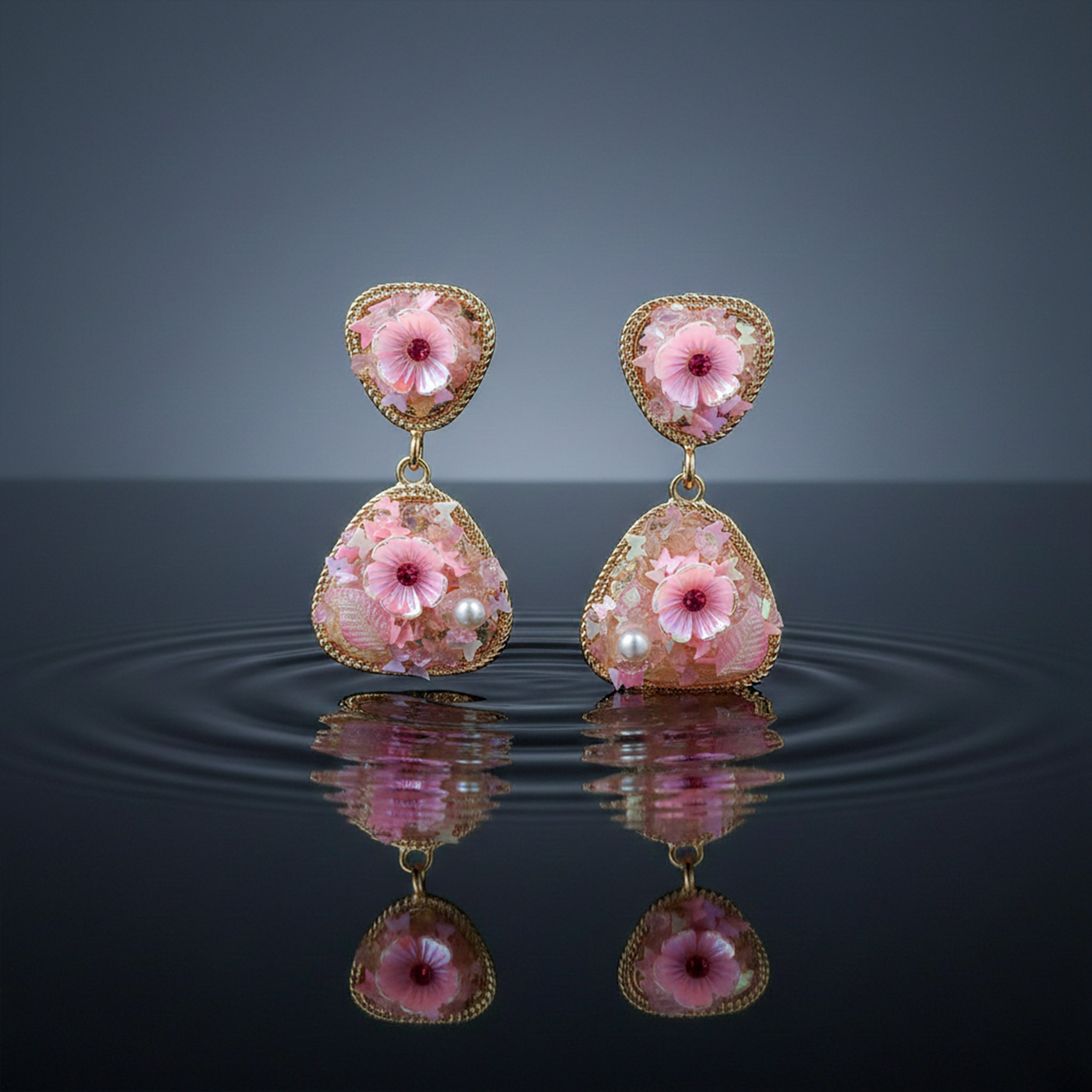 Pink Floral Stone Earrings GWE -248