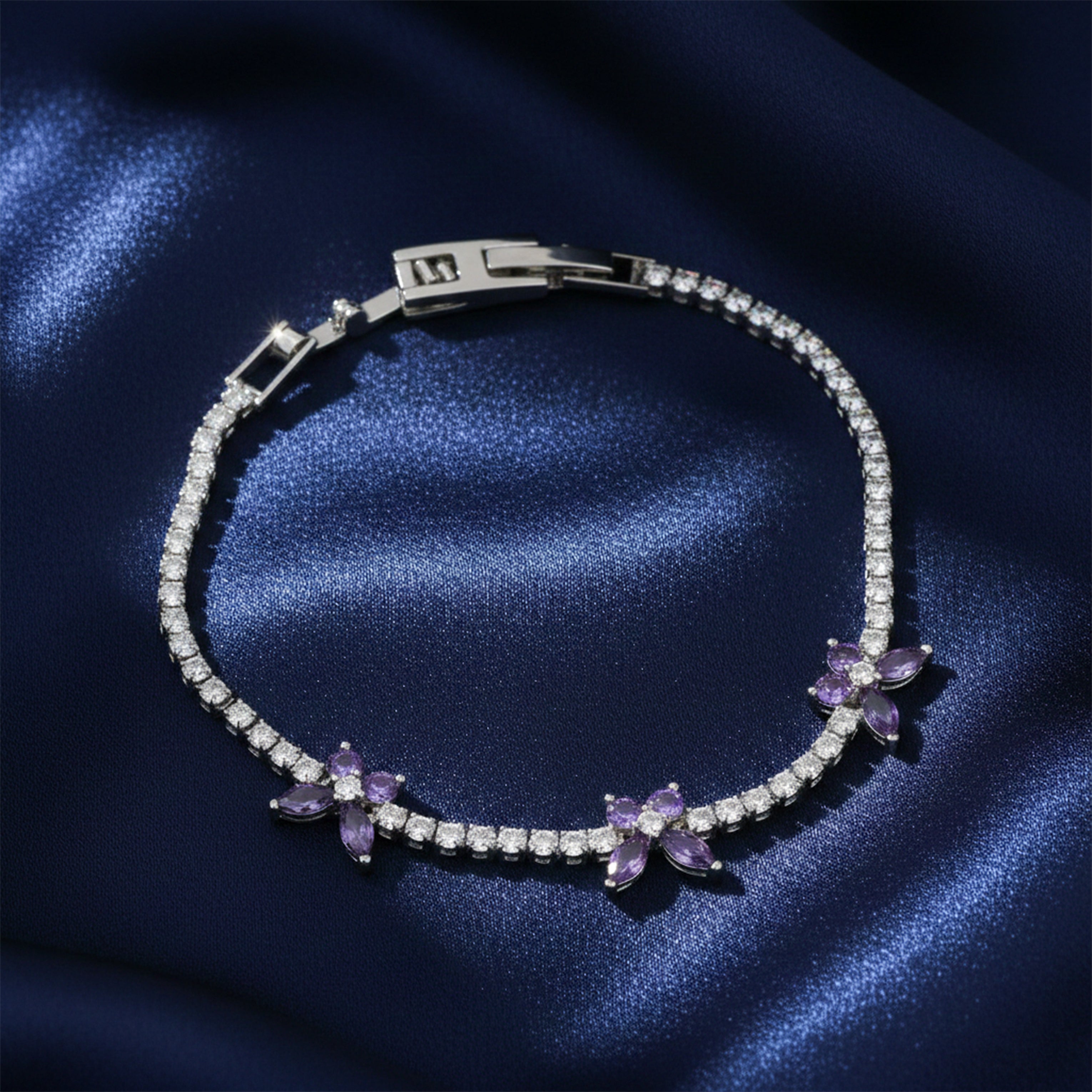 Purple Floral Accent Tennis Bracelet GWB -134