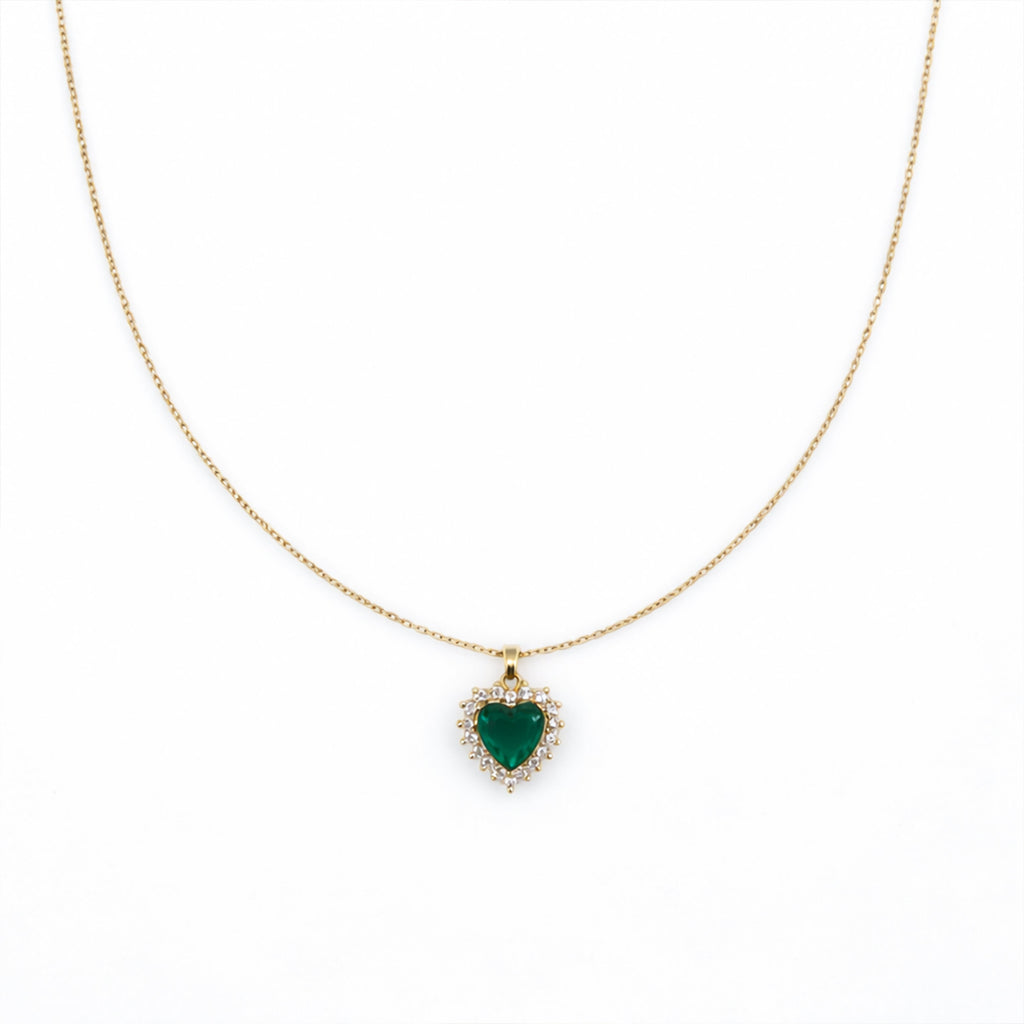 Emerald Heart Halo Pendant Necklace GWN -69